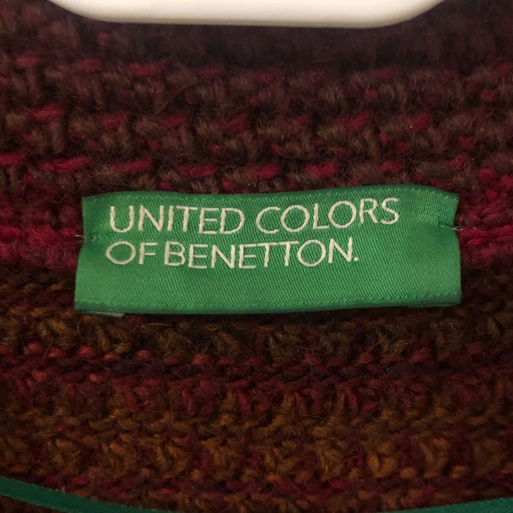Benetton Y2k Chunky Ribbed Red Burgundy Wool Sweater button up cardigan size M - Picture 6 of 12